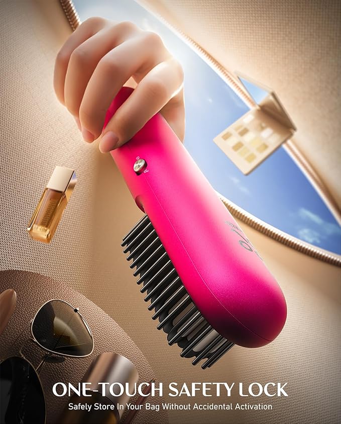 Fanttik Solo I10 APEX Portable Hair Straightener Brush, Cordless Straightening Comb with 113% Larger Heating Area, LED Display & Ceramic Coating, Ionic Technology & Safe Mode - Pink