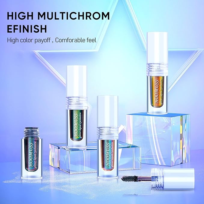 Glitter Liquid Eyeshadow, 3Colors Chameleon Liquid Metallic Eyeshadows Holographic Glitter Multichrome Eye Makeup Set, Long Lasting Wearing, Highly Pigment, Quick-Drying (#1+3+6)