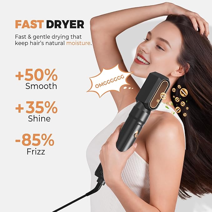 6 in 1 Blow Dryer Brush, Upgrade Hair Dryer Brush Set Negative Ion Air Styler Curling Wrap Air Curler, Hot Air Brush Curling Iron Hair Styling Tools As A Gift for Straight/Curl/Dry/Smooth