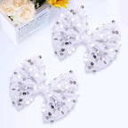 Velvet Sequin Hair Bows Elegant White Bow for Women Girls, 4in Glitter Handmade Hair Clips Alligator Clips Sparkly Ponytail Holder Hair Accessories for Christmas, Birthday Party, Wedding, Valentines