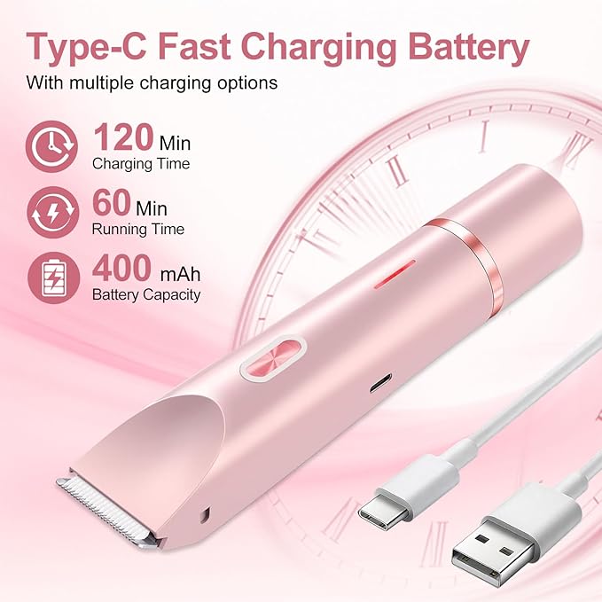 2025 New Bikini Trimmer for Women, 2 in 1 Dual Head Body Bikini Shaver, Ultra Low Silent, Painless & Cordless Hair Removal for Body , IPX7 Waterproof & Easy Cleaning for Shower & Travel (Pink)