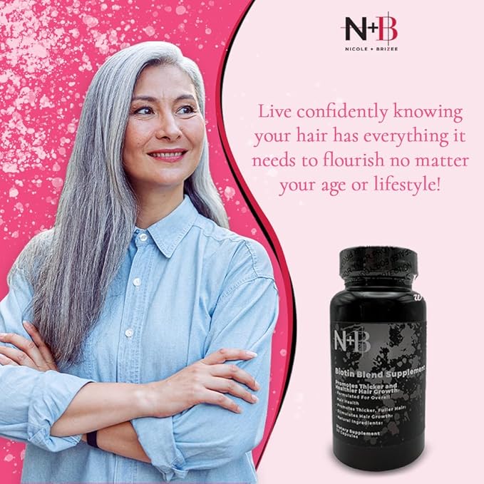 Nicole + Brizee N+B Hair Growth Vitamins - with Biotin, Vitamin C, Zinc, and Vitamin B12 - Natural-Based Hair Care Formula - Made in The USA - (30 Day Supply)(3-Pack)