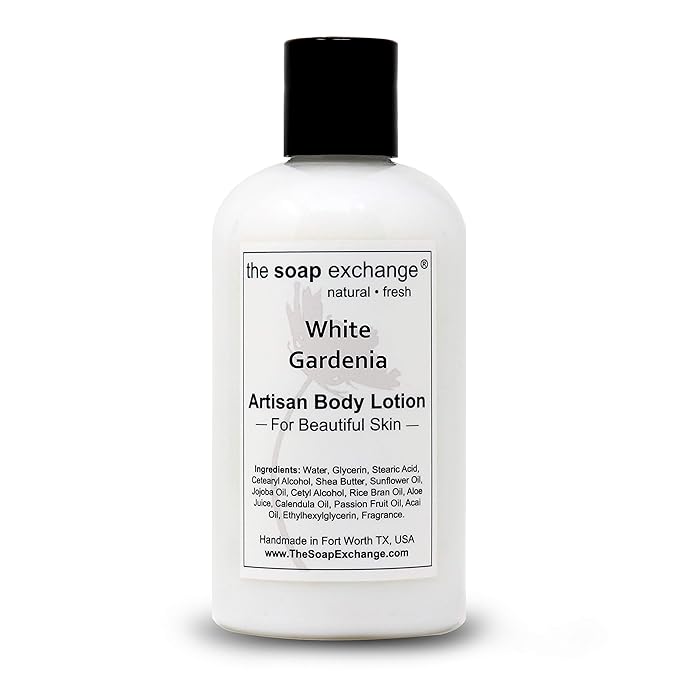 The Soap Exchange Body Lotion - White Gardenia Scent - Hand Crafted 8 fl oz / 240 ml Natural Artisan Skin Care for Hand, Face, & Body, Moisturize, Hydrate, & Protect. Made in the USA.