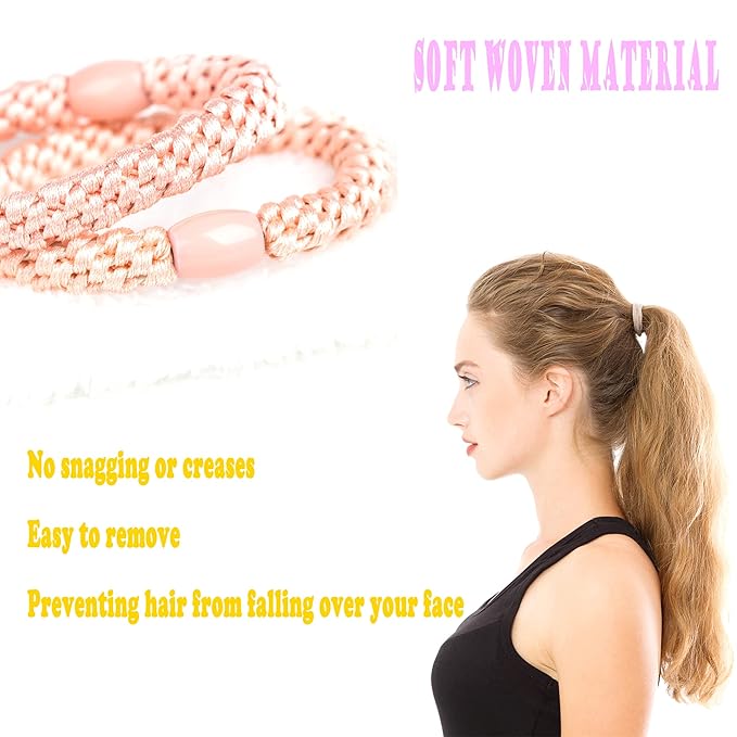 AXEN 8PCS Elastic Hair Tie for Women Girls, Cotton Bands Soft Woven Ponytail Holders for Thick Hair and Curly Hair, Red Series