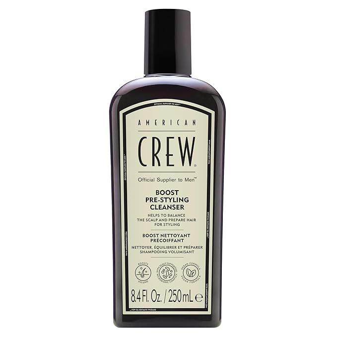 AMERICAN CREW Men's Pre Styler Boost Shampoo for Fine & Thin Hair, Instantly Volumizing Formula, Adds Volume, Lift, & Shine, Vegan, 8.4 fl oz