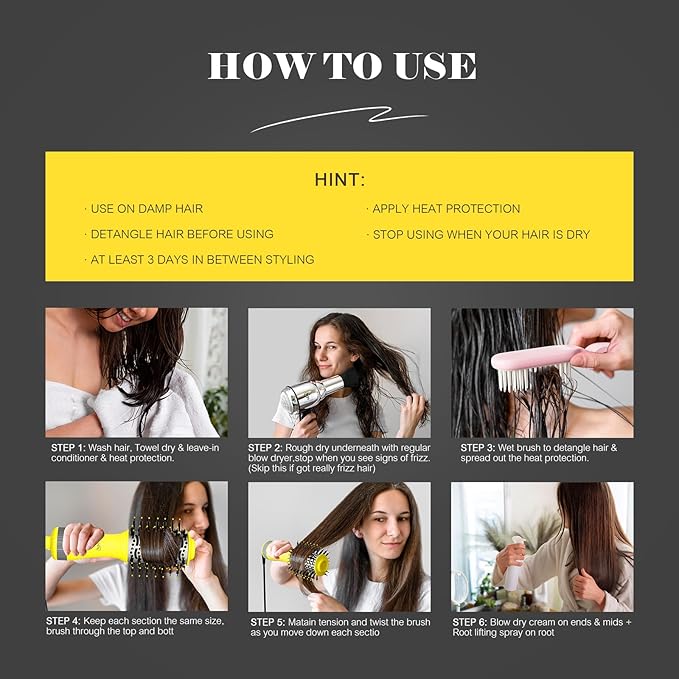 Auto Dual Voltage Hair Dryer Brush with European Travel Plug, Compact 2 Inch Oval Barrel One Step Hair Dryer & Styler Volumizer, Europe Travel Essentials for Women