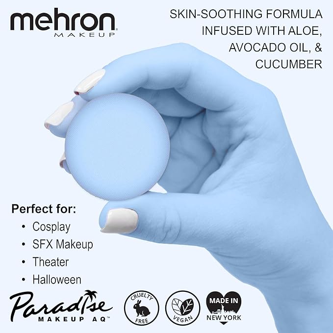 Mehron Makeup Paradise Makeup AQ Refill Size | Stage & Screen Performance, Face & Body Painting, Beauty, Cosplay, and Halloween | Water Activated Face Paint, Body Paint .25 oz (7 ml) - Pastel Blue