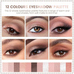 AMY'S DIARY 12 Colors Nude Eyeshadow Palette – Matte & Shimmer Natural Warm Tones for Everyday Makeup – Long-Lasting Blendable Soft Pigment Eye Shadow Set for Brown Eyes