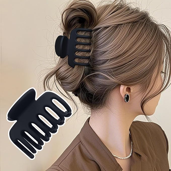 2.7 Inch Hair Claw Clips No Slip Matte Black & Leopard Unbreakable Claw Clips for Momen Thin and Medium Thick Hair, 3 Pack