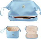 Personalized Gifts, Initial Makeup Bag, Personalized Double Layer Cosmetic Bag with Makeup Brush Organizer, Large Capacity PU Leather Travel Toiletry Bag Bride Gifts, Bridal Party Gifts