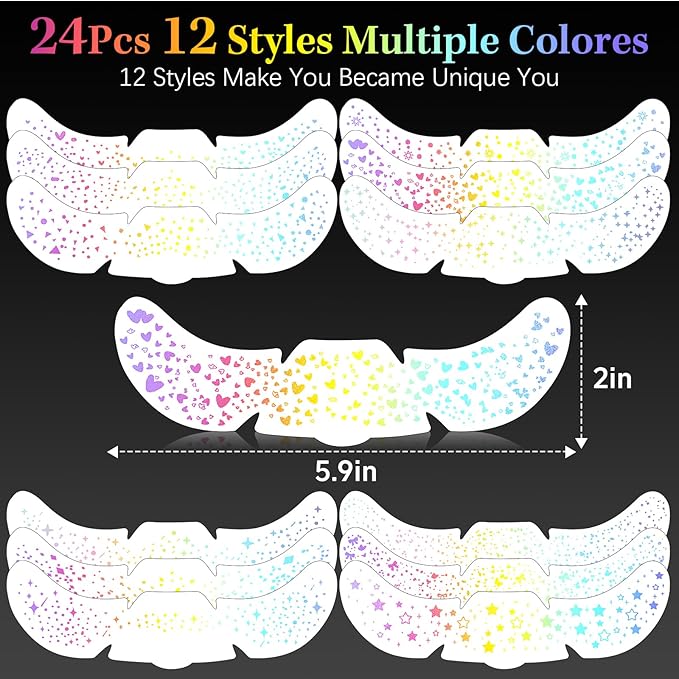 24pcs Glitter Freckles Makeup Patches-Holographic-Face Glitter Speckles, Sparkle Speckles Patches for Women, Glitter Face Freckles Tattoo, Cute Sparkling Fake Freckles,Party Festival Decorations