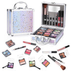 Beginner Makeup Set for Teen Girl Women, Makeup Present for Her, Makeup Kit with Cosmetic Train Case Contained Eyeshadow Blush Lip Gloss and Oil Lip Liner Eyeliner Brushes Mirror (Purple)