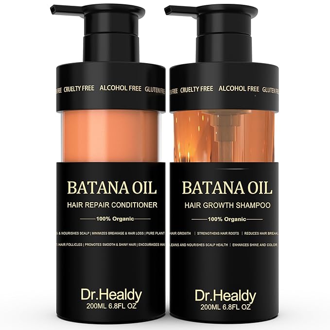 Dr.Healdy Anti-Thinning Batana Oil Shampoo & Deep Moisturizing Conditioner Set (6.8oz x2) Natural herbal Scent,Clarifying Hair Care,Hair Thickening Product, Women & Men