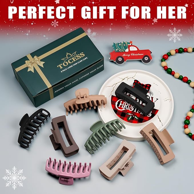 TOCESS 8 Pack Big Hair Claw Clips for Women Large Claw Clip for Thin Thick Curly Hair 90's Strong Hold 4.33 Inch Nonslip Matte Jumbo Hair Clips (8 Pcs)