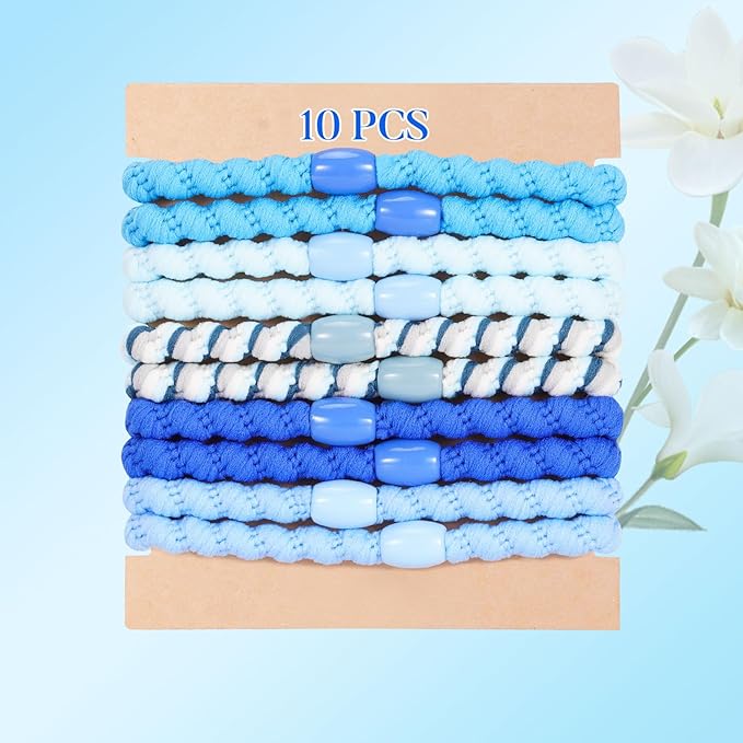 Hair Ties No Damage - 10PCS Ponytail Holders - Elastic Hair Ties for Thick Hair - Braided Hair Bands for Women Girls's Hair (21.Blue Sky2)