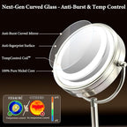 2025 VESAUR 9" Large 5000mAh Rechargeable Lighted Makeup Mirror Nickel, 1X/10X/20X HD Magnifying Mirror with Compact Suction Mirror, 3 Color Dimmable light, 360°Swivel Seamless Vanity Mirror, Gift Box