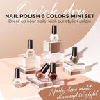modelones Nail Polish Set 6 Colors, Fall Winter Brown Nude Silver Glitter Nail Polish Skin Tone Collection Quick Dry Mini Manicure DIY Nail Art Salon Home Gifts For Women Girl