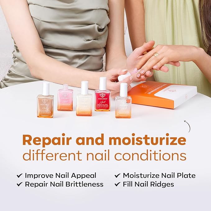 modelones Nail Strengthener and Growth Glitter Dark Brown Nail Polish Nail Repair for Damaged Nails Hardener Extra Strong and Growth Nail Care Gifts for Women Nail Ridge Filler 15ml