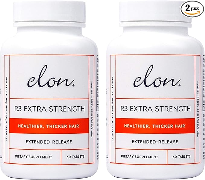Elon R3 Extra Strength for Hair Growth - Supplements for Women to Grow Thicker, Fuller Hair, Advanced Formula with 5000 mcg Biotin Per Serving and Collagen, 60 Count (Pack of 2)