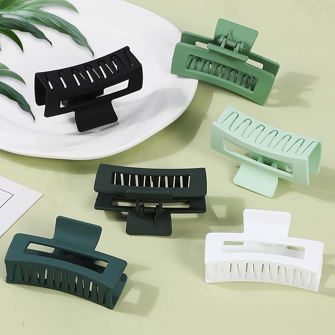 3.5 Inch Medium Hair Claw Clips 6 Pack Hair Clips for Women Square Rectangle Claw for Hair Banana Jaw Clips Hair Accessories for Girls (Green)