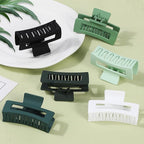 3.5 Inch Medium Hair Claw Clips 6 Pack Hair Clips for Women Square Rectangle Claw for Hair Banana Jaw Clips Hair Accessories for Girls (Green)