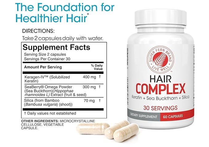 Silver Fern Hair Complex Hair Supplement for Promoting Healthy Hair - Each Bottle Contains 30 Days of Powder Supply - 2 Bottles