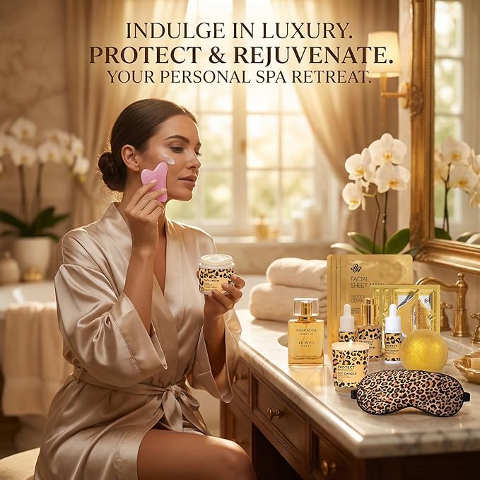 33 Pcs Honey & Almond Skin Care for Women, Spa Bath & Body Gift Set, Face Sheet Mask, Hydrogel Mask, Lip Gloss, Cosmetic Bag, Face Serum, Necklace, Cleanser, Valentine's Day, Anniversary, Birthday