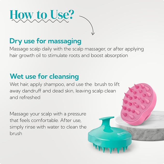 HEETA Hair Scalp Massager Shampoo Brush 2 Pack, Soft Silicone Bristles to Remove Dandruff, Waterproof Hair Scrubber for Both Wet Dry Use, Suitable for Men & Women (Green & Pink)