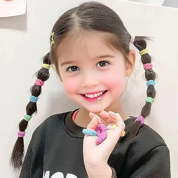 500 PCS Multicolor Cotton Hair Ties, Small Seamless Kids Hair Ties – Soft No-Crease Baby Hair Elastics for Girls, Kids & Toddlers, Gentle Ponytail Holders for Thin & Thick Hair. (Fluorescent Color)