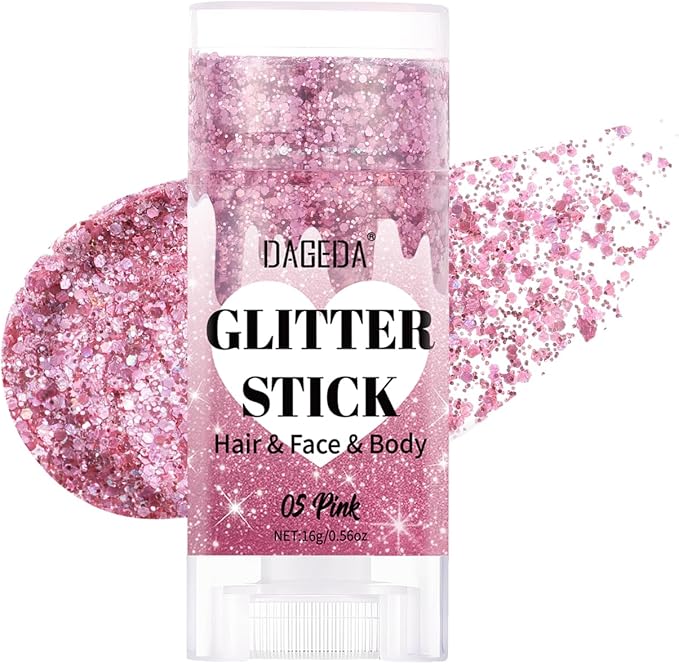 DAGEDA Pink Body Glitter Stick,Sparkly Face Glitter Makeup,Holographic Hair Glitters Mermaid Makeup Rave Outfits for Women, Shimmer Face Paint Stick Singer Concert Accessories