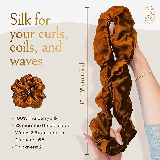 Silk Scrunchies for Women Ponytail Holders – Oversized Mulberry Silk Scrunchies – Extra Large No Damage Hair Ties for Curly, Thick, and Thin - Hair Accessories for Women – Pumpkin, XL By Curlfriend