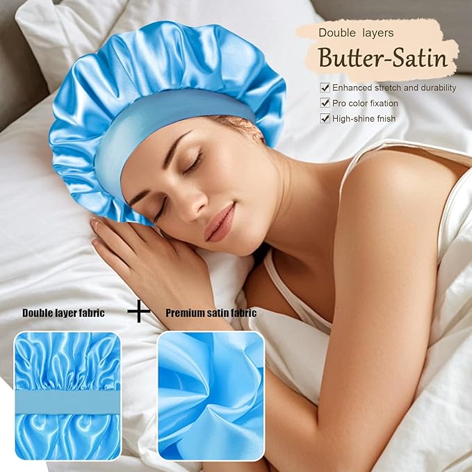 Satin Silk Bonnet for Sleeping, Soft Satin Lined Hair Bonnet for Women, Double Layer Sleep Nightcap