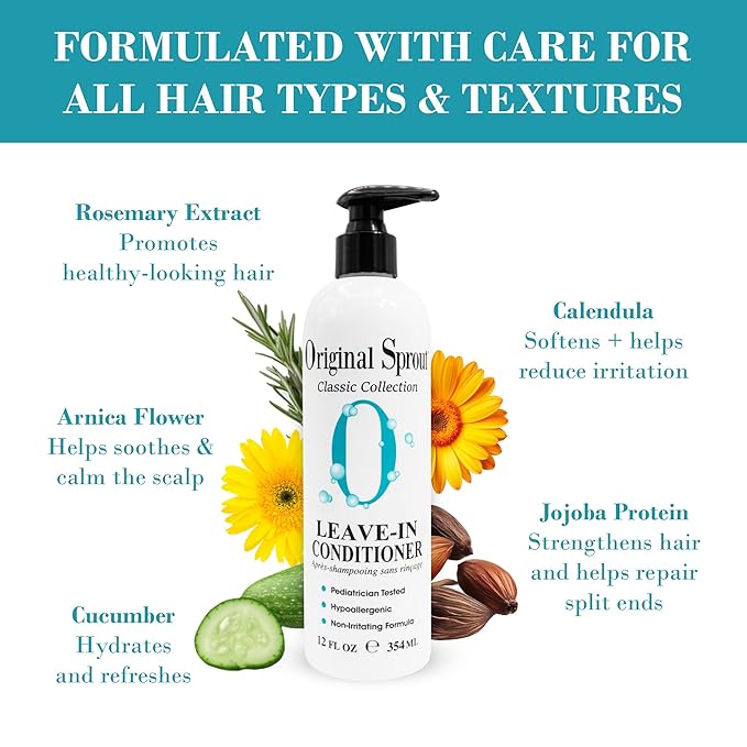 Original Sprout Leave-In Conditioner, Lightweight Moisturizing Conditioner for Dry & Damaged Hair, Detangles, Tames Frizz & Adds Shine, Vegan, Sulfate Free, Safe for Kids & Adults, 12 fl oz