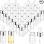 200 Pcs Mini Glass Oil Dropper Bottle Bulk, Clear Essential Small Empty Bottles Sample Containers Perfume Liquid Vials with Cap for Traveling (3 ml,Silver)