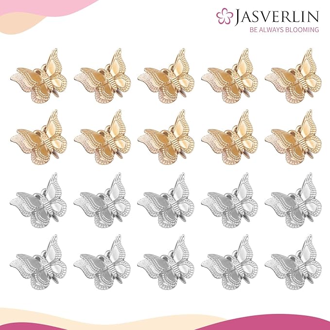 Mini Butterfly Hair Clips 50pcs - Non-Slip Metallic Silver Gold Hair Claws Clip Y2K 90s 2000s Small Tiny Cute Accessories Organizer for Women Girls Kids (Silver & Gold)