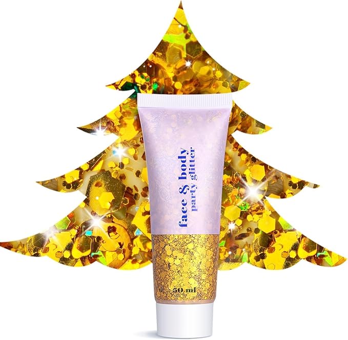 Christmas Body Glitter - Stocking Stuffers, Sequin Face Hair Makeup for Party Rave Festival, Christmas Gifts for Adults (Gold Body Glitter)