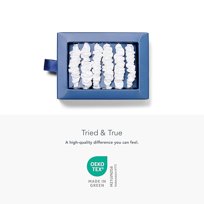 Fishers Finery 25 Momme Pure Mulberry Silk Skinny Scrunchies | Hair Tie Set for Thin Hair (Natural White- 6 Pk)