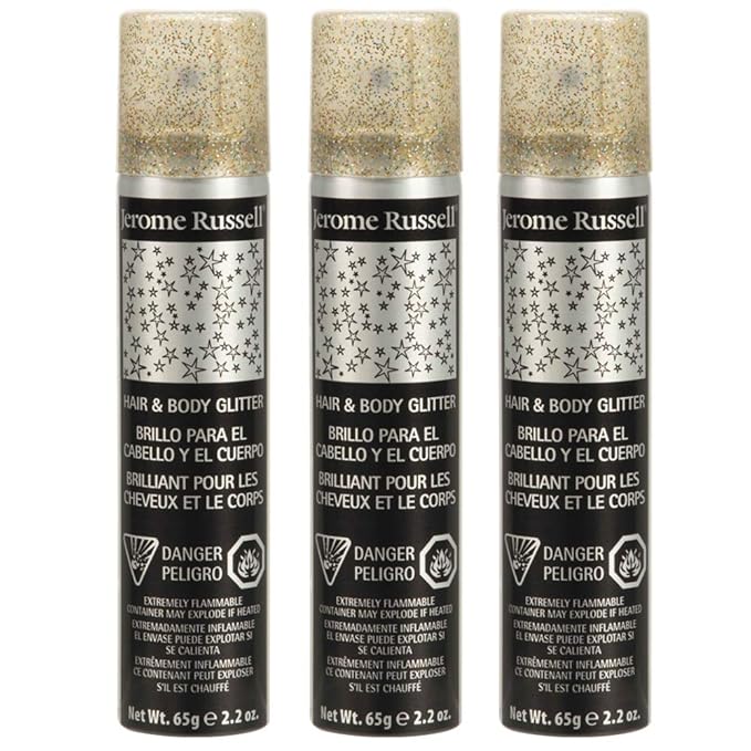 Jerome Russell Temporary Hair and Body Glitter Color Spray, Travel Spray, Lightweight, Adds Sparkly Shimmery Glow, Perfect to use On Hair, Skin, or Clothing, 2.2 oz - Multi-Color x 3 Pack