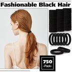 Chuangdi 750 Pcs Large Hair Ties Bulk Elastics Hair Bands Set Cotton Seamless Ponytail Holders Soft Hair Scrunchies for Thin Thick Curly Wavy Hair (Black)