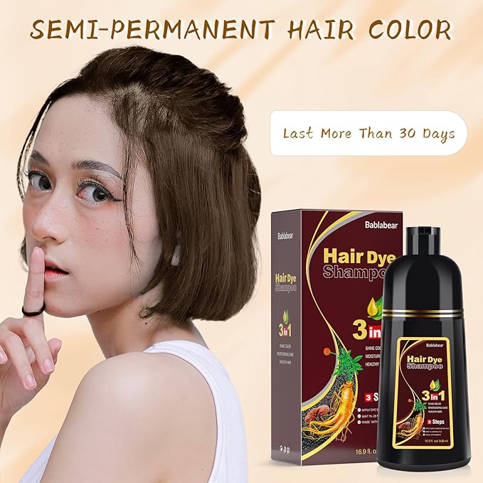 Bablabear Brown Hair Dye Shampoo for Gray Hair Coverage,Instant Hair Color Shampoo for Women and Men.500ml