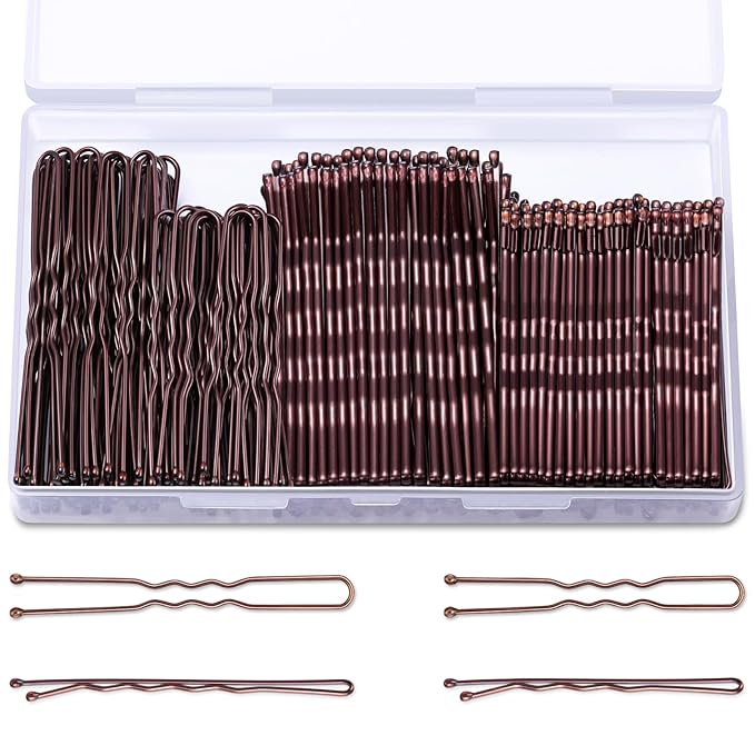 TsMADDTs Bobby Pins Brown U Shaped Hair Pins for Ballet Buns Women Girls with Storage Box, 2.4IN&2IN