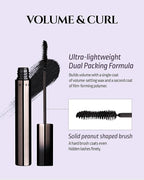 HEVVYMAKEUP Define Eyes Mascara Black Volume & Curl - Volumizing, Curling, Defining - Bold & Lifted Lashes - Feathery Soft, No Smudging, No Clumping - Korean Eye Makeup, 0.30 fl.oz.