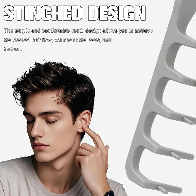 2Pcs Texture Comb,Texture Styling Comb,Voluminous Wide-Toothed Hair Combs,Travel Folding Design,Wide-Tooth Hair Styling Tool with Textured grip for Women & Men(Gray+Pink)