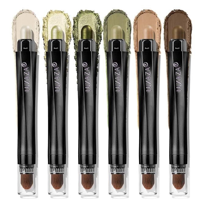 FIREFLIES LIGHT Eyeshadow Stick Makeup 6PCS Set, Green Metallic Shimmer Matte Cream Eye Shadow Eyeliner Brightener Pencil Crayon - FIREFLIES LIGHT