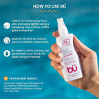 BU SPF 50 Sunscreen Spray for Face and Body, Non Aerosol Spray, TSA Travel Size Sunscreen, Clear, Non Greasy, Water Resistant, White Sage 3.3 oz