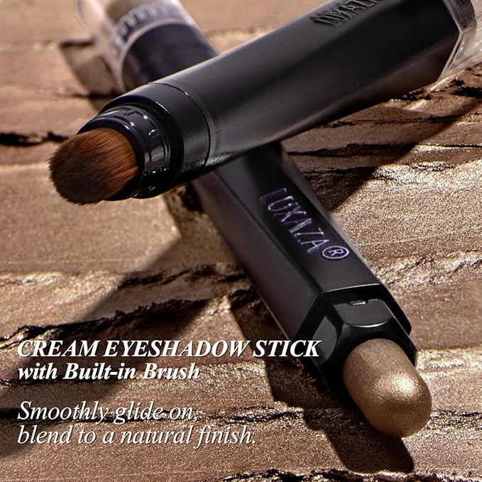 Brown Eyeshadow Stick Makeup Set 3PCS, Neutral Shimmer And Matte Cream Eye Shadow Palette, Metallic Bronze Smoky Eyeliner Brightener Crayon Pencil Kit, Ideal Gift for Women -Golden Glow