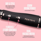 Foxybae Super Styler – 4-in-1 Blow-Dryer Brush Set - Diffuser, Blowout-Brush, 1.25” Curling Barrel & Drying Cylinder - Voluminous, Frizz-Free Hair - Dryer, Straightener & Curler (Black Rose-Gold)