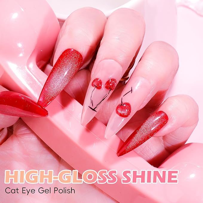 Clara Colors Magnetic Nail Polish, 12 Colors Pink Red Purple Brown Holographic Cat Eye Gel Nail Polish Set with Magnets Black White Base Top Coat Gel Soak Off Led Nail Art Manicure Salon DIY Gifts