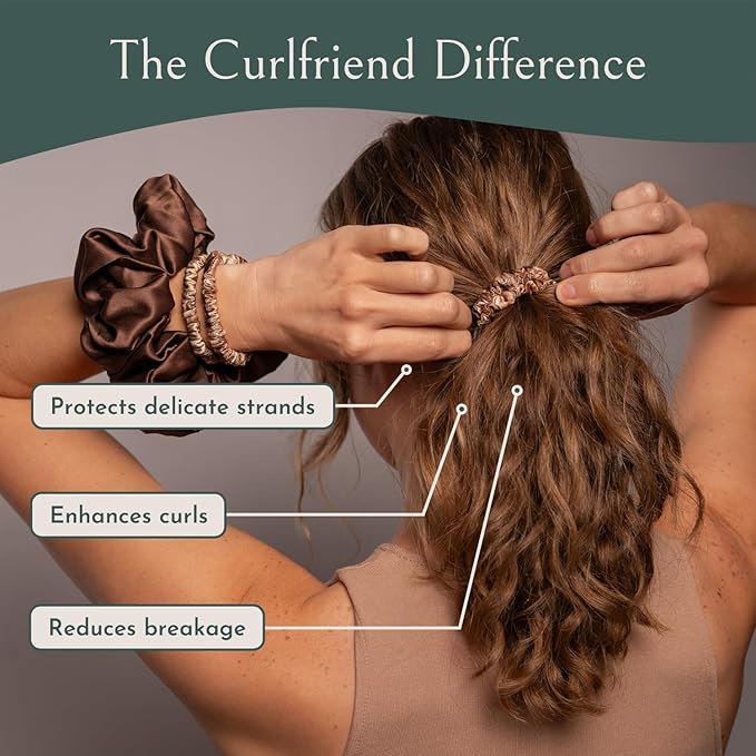 Authentic Mulberry Silk Skinny Hair Match Scrunchies for Women, Anti Breakage Hair Ties for Curly Thick & Thin Hair, 100% Silk for Buns, Sleep & Ponytail, Honey/Deep Bronde (4 Pack)