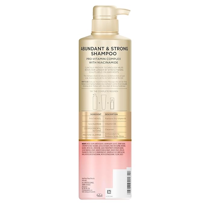 Pantene Abundant & Strong 3-Piece Regimen with B5 Complex + Niacinamide, Shampoo (13.5 oz), Conditioner (8 oz), Serum (2 oz) for Hair Loss, Thinning, Anti-Breakage, Volume - Grows Healthier
